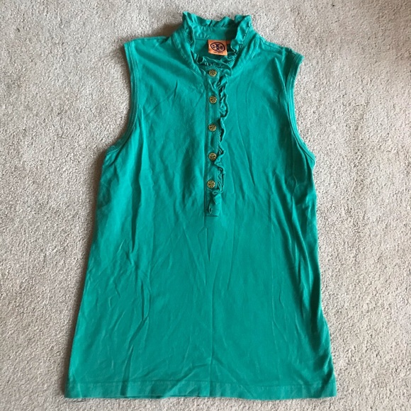 Tory Burch Tops - Tory Burch Green Ruffle Button Up Top